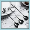 Spoons Ice Cream Spoon 304 Stainless Steel Coffee Stirring Scoop Cute Cat Fish Decor Long Handle Scoops Water Drop Shape Creative Sn Dhn1I