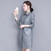 Kvinnor l￤der 2022 Autumn Winter Women's Jacket Fashion Slim Medium Long Bomber Coat Female Thin Windbreaker Ytterkl￤der