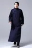 Vêtements ethniques Hommes Hiver Chinois Traditionnel Long Coton Lin Robe Robe Solide Col Mandarin Cardigan Rétro Bouton Hanfu TopsShirt