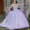 Vintage lilas robes de Quinceanera chérie manches évasées doux 16 robe de bal 3D fleur perles vestidos de 15 quinceanera