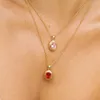 Pendant Necklaces Oval Colored Gem Stone Necklace For Women Stainless Steel Green Cz Pink Red Blue Dainty Elegant Jewelry1893