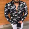 Men's Casual Shirts 2022 Summer Long Sleeve Tops Button Turn-down Collar ShirtMens Vintage Floral Print Beach Fashion StreetwearMen