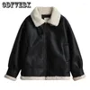 Women's Leather Winter Women's Jacket Faux Fur Jackets Wool Coat Thick Motorcycle Vintage PU Lambswool Outerwear