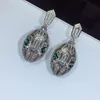 Luxury brand jewelry snake earrings for women fashion design animal 925 sterling silver silver color drop snake earrings with green eyes