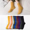 Femmes Chaussettes Femmes École Filles Coloré Genou Lâche Solide Couleurs Double Aiguilles À Tricoter Coton Long