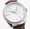 Cellini 50509 Reloj de hombre de cuero mecánico Silver Series de correa marrón 40 mm Automático Mechaincal Dial White Men relojes Mujeres de pulsera masculinas