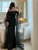 Glitter Satin Mermaid Trumpe Prom Vestes Vestidos de Fiesta do ombro Tulle Shawl Party Festy Dales Black