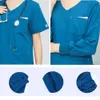 Sjuksköterskor Set Medical Uniform Workwear For Women Men Nursing Surgical Navy Gray Classic V Neck Drawstring Medic Scrubs 8020 03