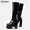 Boots Eilyken Plus حجم 36-43 مصمم براءة اختراع جلدية أسود القوط منصة سوبر عالية الكعب Women's Boots الأحذية الشتوية 221123