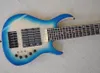 6 Strings Blue Electric Bass Guitar with Flame Maple Veneer Rosewood Fingerboard Can be Customized As Request