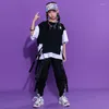 Sahne Giyim Çocuk Kpop Hip Hop Giyim Büyük Boy Tişört Üst Sokak Giyim Harajuku Taktik Kargo Pantolonu Kız Boy Caz Dans Kostüm Giysileri