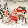 Interiördekorationer Santa Claus Snowman Träbil Ornament Juldekor för hem Xmas gåvor Toys Table Navidad 2022 år