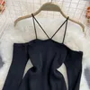 Camisetas para Mujer Hikigawa Chic Moda Otoño Sexy Halter Elegante Manga Larga Punto Fondo Sólido Dulce Y2k Slim Fit Top Corto Mujer