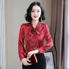 Blouses femininas Mulheres de ponta temperamento Camisas de cetim Spring Autumn Fashion Fashion-NOT SCOLO DE LENHO DE CONVERSÃO DE LONGA LONGA BLUSAS MM1216