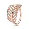 Luz de oro rosa de 18 quilates como un anillo de plumas para Pandora Joyería de plata esterlina auténtica Anillos de regalo de fiesta de bodas de diamantes CZ para mujeres niñas con caja original