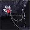 Pins Brooches Pins Bridegroom Rhinestone Chain Lapel Pin Badge Crystal Tassel Brooch Suit Jewelry Luxury Men Accessories C3 Drop Del Dhmvk