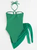 Zwemkleding Riseado Green één stuk zwempak met strandrok sexy monokini dames zwemkleding geribbeld badpakken 2022 zwempak voor vrouwen T221208