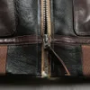 طيران قاذفة سترة A2 فرو في جلد واحد avfly معطف الشتاء زيت Sallow Cowskin Leathers طية صدر السترة سميكة من جلد الغنم