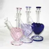 Heart Shape hookahs glass bong pink purple color dab oil rigs bubbler mini glass water pipes with 14mm slide love bowl piece