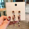 Boucles d'oreilles pendantes faites à la main en cristal de fraise naturel petit tempérament frais gland multicolore pour femme