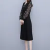 Kleid Damen Frühling und Herbst Neuer floraler mittellanger Rock im koreanischen Stil mit schlanker Taille
