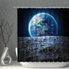 Shower Curtains Moon Star Curtain Navy Blue Space Planet Water Earth Boat Bathroom Screen Bathtub Decoration