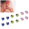 Boucles d'oreilles à dos, 6 paires, Clip magnétique en Zircon de 4mm, vert, Rose, rouge, bleu royal, acupression pour femmes et hommes