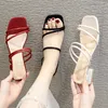 Dames Sexy Summer High Nieuw New 2021 Slippers Vrouwelijke hakken Square Open Toe Slides Party Shoes Sandals For Women T221209 887