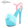 Fur 2021 Colors Women Dance Shoes Pole Mixed Feather Sandals Stripers Heels Platform 17 CM Sexy High Heel T221209 756