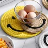 Pamuk İplik Kavusu El Yapımı Örgü Mat Isı Dayanıklı Kupa Pad Sevimli Smiley Slip Slip Placemats Tablemat Mutfak Aksesuarları CPA4504 SS1210