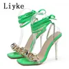 Sandales sexy liyke femmes chaîne fashion carrée cristal borne transparent perspex stiletto talons de fête d'été chaussures strip-teaseuses vert t221209 767