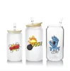 Sublimation 16oz Glasdosen mit Bambusdeckeln Wiederverwendbare Strohbierkrüge Transparente Milchglasbecher Sodadosenbecher SS1210