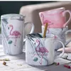 Mugs Ceramics Coffee Cup Gray Phnom Penh Marbling Flamingo Handle Mug Drinking Spoon Cover Household Kitchen Supplies Drinkware