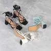 New Sandals 2022 Summer Black PU Thin Strap Ankle Cross Straps High Heels Fashion Casual Thick Heel Women's Shoes 36-42 d5d4 s