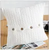 Pillow Drop Ship Cotton Knitted Decorative Button Cover Cable Knitting Patterns Square Warm Covers 45X45CM