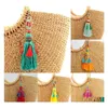 مفاتيح حبلات Bohemia pompom keychain tassel mticolor plush ball key reing