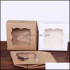 Gift Wrap Vintage Transparent Window Kraft Paper Baking Box Grain Candy Packaging Handmade Cake West Point Muffin Boxs Part Ing Drop Dhaup