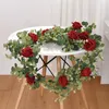 Decorative Flowers Eucalyptus Garland with White Rose Artificial Floral Vines for Wedding Table Runner Doorways Decoration Indoor Outdoor Backdrop Wall Decor