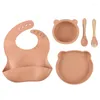 Bols Fourchettes Et Cuillères Pour Enfants Ours Bol Dîner Formation Complémentaire Silicone Assiette Nourrir Enfants Ensemble