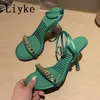 Sandals Liyke High Quality Cozy Non-slip Massage Women Sandals Fashion Metal Chains Stiletto Heels Ankle Strap Summer Open Toe Shoes T221209