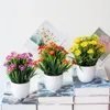 Dekorative Blumen Künstliche gefälschte Chrysanthemen-Blumen-Pflanze Bonsai-Hochzeits-Garten-Dekor-Büro-Hauspflanzen-Plastiktopf