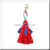 Keychains Ba￧o Bohemia Pompom Keychain Tassel Mticolor Plush Ball Key Rings para mulheres Charme Presente Acess￳rios de sacos pendentes de carro y dhnmy