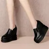 Zapatos de vestir negros y blancos para mujer, cuñas de cuero genuino, zapatos de tacón alto, zapatillas de deporte de moda transpirables para mujer, botines de plataforma de verano