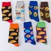 Chaussettes pour hommes 2022 coloré hommes coton peigné beignet alimentaire série motif décontracté équipage heureux robe de soirée fou Chaussettes