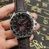 Herrenuhr Tourbillons VK Quarzwerk Stahl Leuchtendes rotes Zifferblatt Lederarmband Chronographenuhren Sportarmbanduhr 45 mm