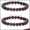 Bracelets porte-bonheur Pierre Naturelle Bracelet Oeil De Tigre Rouge Pour Hommes Femmes Bijoux De Mode Bracelet Extensible 8Mm Yoga Énergie Cadeau B674S Fz Drop Dhkje