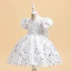 Kız Elbiseler Güzel Kısa Kollu Beyaz Dantel Çiçek Elbise Diz Uzunluğu Kızlar İlk Cemaat Düğün Prom Partisi önlük
