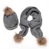 Scarves Hat scarf gloves set 2 piece knitted cashmere wool blend fur pompon winter hat and girls