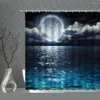 Shower Curtains Moon Star Curtain Navy Blue Space Planet Water Earth Boat Bathroom Screen Bathtub Decoration