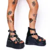Sandalet Gigifox Platform Yüksek Kama Zip Kadınlar Sandalet Gotik Tarz Açık Ayak Parça Boş Zaman Siyah Marka Tasarımcısı Metal Yaz Ayakkabıları T221209